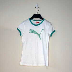NWOT Puma White and Teal Green Short-Sleeved T-Shirt Girl’s Large